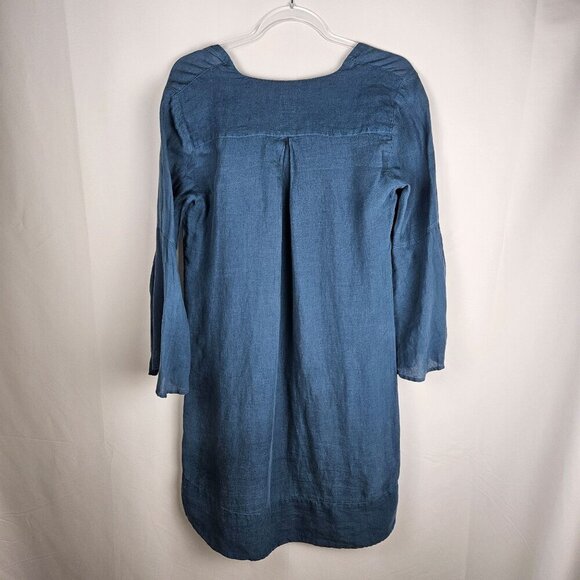 120% Lino Linen Dress Sz 38 XS Blue Tunic Bell Sleeves Lagenlook - Picture 5 of 10